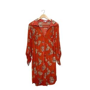 Notations Womens 2X Orange Floral Polka Dot Mesh Button Front Tunic Top